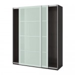 PAX гардероб с раздвижными дверьми черно-коричневый/Сэккен матовое стекло 200x66x236 см