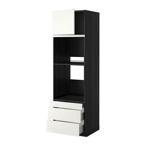 МЕТОД / ФОРВАРА Выс шкаф д/дхвк/комб дхвк+двр/3ящ - под дерево черный, Хэггеби белый