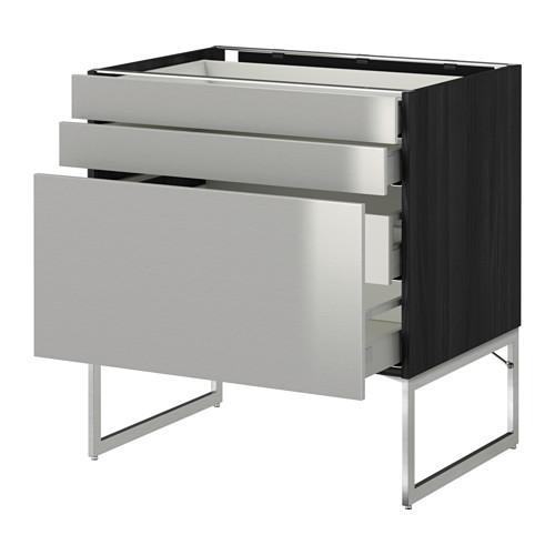 МЕТОД / МАКСИМЕРА Напольн шкаф 3фронт пнл/2низ/2ср ящ - под дерево черный, Гревста нержавеющ сталь, 80x60x60 см МЕТОД / МАКСИМЕРА Напольн шкаф 3фронт пнл/2низ/2ср ящ - под дерево черный, Гревста нержавеющ сталь, 80x60x60 см