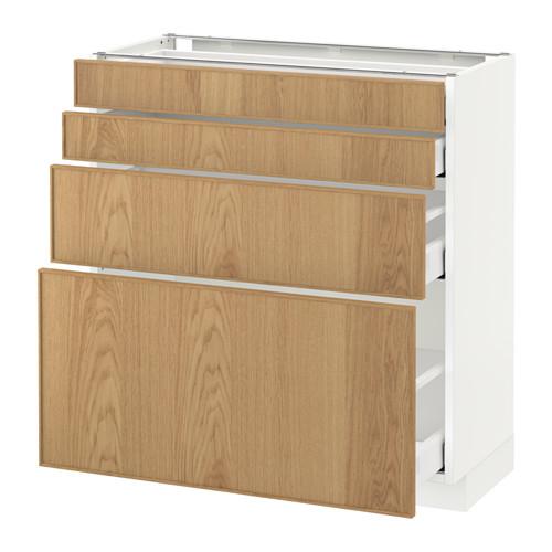 МЕТОД / МАКСИМЕРА Напольн шкаф 4 фронт панели/4 ящика - белый, Экестад дуб, 80x37 см