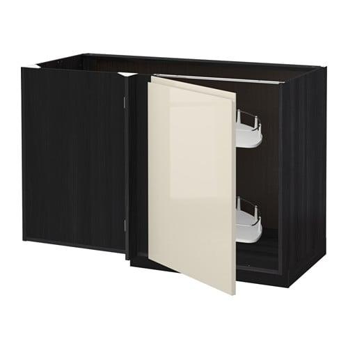 МЕТОД Угловой напол шкаф с выдвижн секц - под дерево черный, Воксторп глянцевый светло-бежевый
