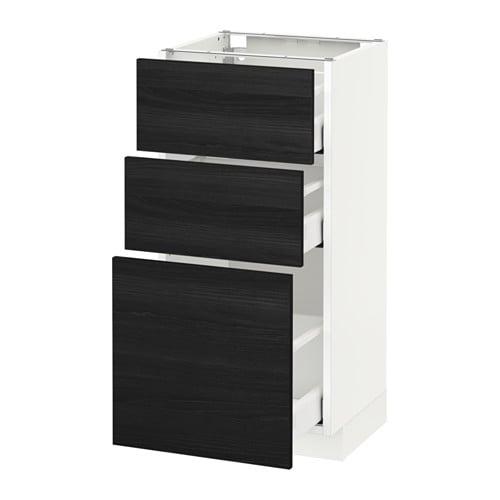 МЕТОД / МАКСИМЕРА Напольный шкаф с 3 ящиками - белый, Тингсрид под дерево черный, 40x37 см