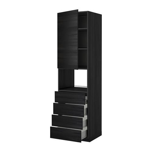 МЕТОД / ФОРВАРА Высок шкаф д/духовки/дверца/4ящика - под дерево черный, Тингсрид под дерево черный, 60x60x220 см