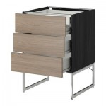 МЕТОД / ФОРВАРА Напольн шкаф 3фронт пнл/2низ/2ср ящ - 60x60x60 см, Брокхульт под грецкий орех светло-серый, под дерево черный МЕТОД / ФОРВАРА Напольн шкаф 3фронт пнл/2низ/2ср ящ - 60x60x60 см, Брокхульт под грецкий орех светло-серый, под дерево черный
