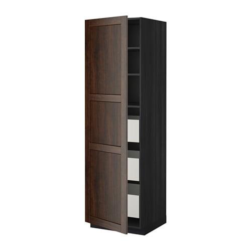 МЕТОД / МАКСИМЕРА Высокий шкаф с ящиками - под дерево черный, Эдсерум под дерево коричневый, 60x60x200 см