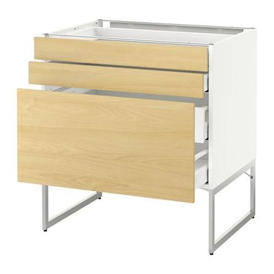 МЕТОД / МАКСИМЕРА Напольн шкаф 3фронт пнл/2низ/2ср ящ - 80x60x60 см, Тингсрид под березу, белый