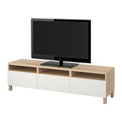 БЕСТО Тумба д/ТВ с ящиками - под беленый дуб/Лаппвикен белый, направляющие ящика,нажимные