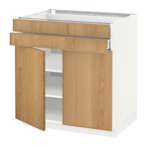 МЕТОД / МАКСИМЕРА Напольный шкаф/2дверцы/2ящика - белый, Экестад дуб, 80x60 см