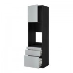 МЕТОД / МАКСИМЕРА Выс шкаф д/двойн духовки/3ящ/дверца - 60x60x220 см, Веддинге серый, под дерево черный