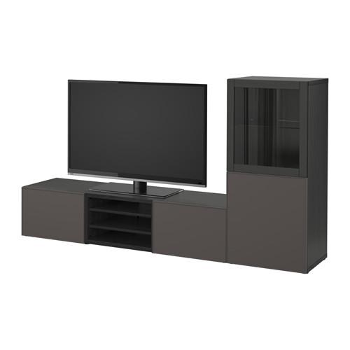 БЕСТО Шкаф для ТВ, комбин/стеклян дверцы - черно-коричневый Грундсвикен/темно-серый прозрачное стекло, направляющие ящика,нажимные БЕСТО Шкаф для ТВ, комбин/стеклян дверцы - черно-коричневый Грундсвикен/темно-серый прозрачное стекло, направляющие ящика,нажимные