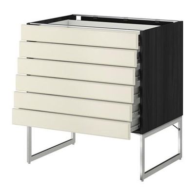 МЕТОД / ФОРВАРА Напольн шкаф 6фронт пнл/6 низ ящ - 80x60x60 см, Будбин белый с оттенком, под дерево черный