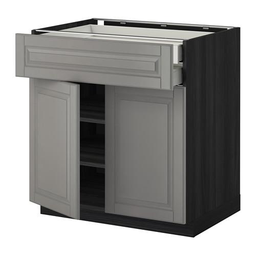 МЕТОД Напольный шкаф/2дверцы/2ящика - под дерево черный, Будбин серый
