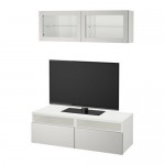 БЕСТО Шкаф для ТВ, комбин/стеклян дверцы - белый Лаппвикен/светло-серый прозрачное стекло, направляющие ящика,нажимные