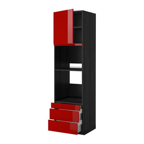 МЕТОД / ФОРВАРА Выс шкаф д/дхвк/комб дхвк+двр/3ящ - 60x60x220 см, Рингульт глянцевый красный, под дерево черный