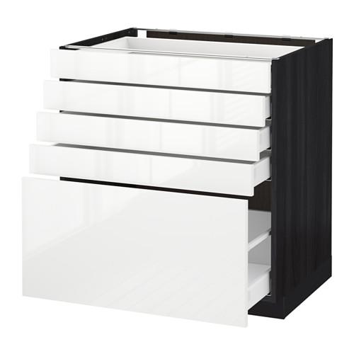 МЕТОД / МАКСИМЕРА Напольный шкаф с 5 ящиками - под дерево черный, Рингульт глянцевый белый, 80x60 см