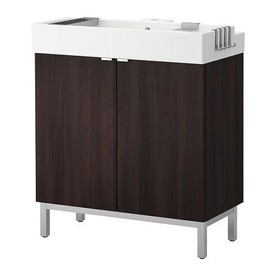 ЛИЛЛОНГЕН Шкаф под раковину с 2 дверц - черно-коричневый, 80x41x92 см