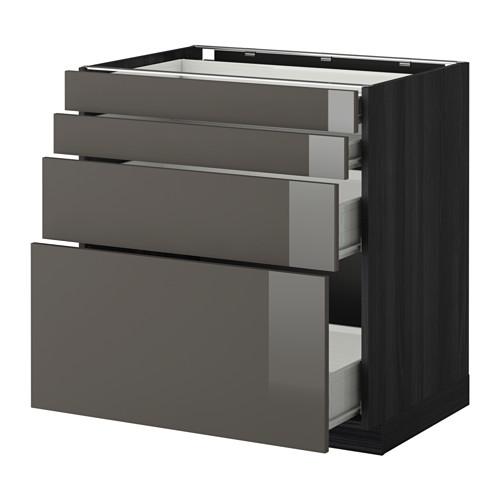 МЕТОД / ФОРВАРА Нплн шк 4 фронт/2 низк/2средн ящ - под дерево черный, Рингульт глянцевый серый, 80x60 см