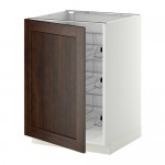 МЕТОД Напольный шкаф с проволочн ящиками - белый, Эдсерум под дерево коричневый, 60x60 см