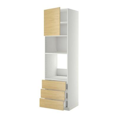 МЕТОД / ФОРВАРА Высок шкаф д/духовки/СВЧ/дверца/3ящ - 60x60x220 см, Тингсрид под березу, белый МЕТОД / ФОРВАРА Высок шкаф д/духовки/СВЧ/дверца/3ящ - 60x60x220 см, Тингсрид под березу, белый