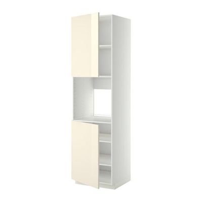 МЕТОД Высок шкаф д/духовки/2дверцы/полки - 60x60x220 см, Рингульт глянцевый кремовый, белый