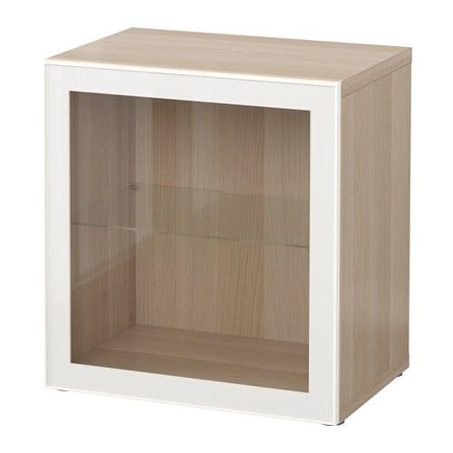 БЕСТО Стеллаж со стеклянн дверью - под беленый дуб/Глассвик белый прозрачное стекло