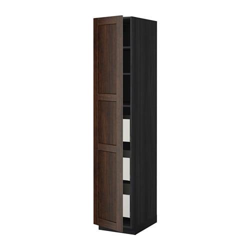 МЕТОД / МАКСИМЕРА Высокий шкаф с ящиками - под дерево черный, Эдсерум под дерево коричневый, 40x60x200 см