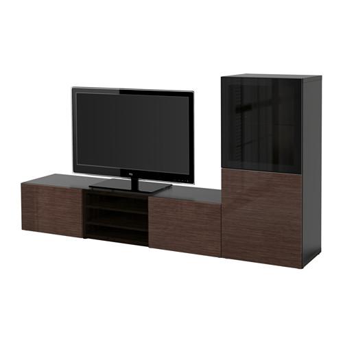 БЕСТО Шкаф для ТВ, комбин/стеклян дверцы - черно-коричневый/Сельсвикен глянцевый/коричневый прозрач стекло, направляющие ящика, плавно закр БЕСТО Шкаф для ТВ, комбин/стеклян дверцы - черно-коричневый/Сельсвикен глянцевый/коричневый прозрач стекло, направляющие ящика, плавно закр