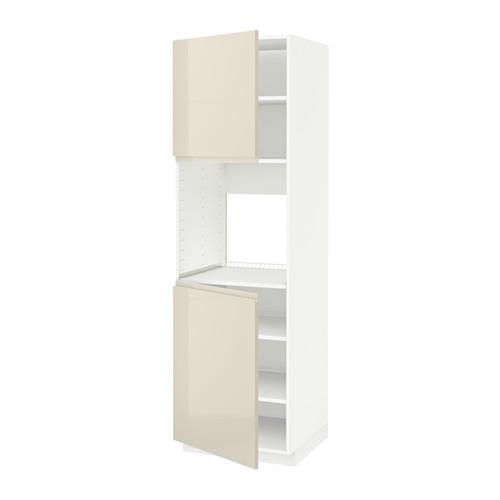 МЕТОД Высок шкаф д/духовки/2дверцы/полки - белый, Воксторп глянцевый светло-бежевый, 60x60x200 см МЕТОД Высок шкаф д/духовки/2дверцы/полки - белый, Воксторп глянцевый светло-бежевый, 60x60x200 см