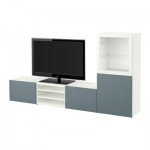 БЕСТО Шкаф для ТВ, комбин/стеклян дверцы - белый/Вальвикен серо-бирюзовый, прозрачное стекло, направляющие ящика,нажимные БЕСТО Шкаф для ТВ, комбин/стеклян дверцы - белый/Вальвикен серо-бирюзовый, прозрачное стекло, направляющие ящика,нажимные