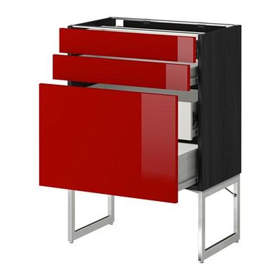 МЕТОД / ФОРВАРА Напольн шкаф 3фронт пнл/2низ/2ср ящ - 60x37x60 см, Рингульт глянцевый красный, под дерево черный МЕТОД / ФОРВАРА Напольн шкаф 3фронт пнл/2низ/2ср ящ - 60x37x60 см, Рингульт глянцевый красный, под дерево черный