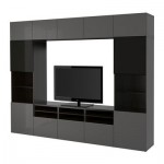 БЕСТО Шкаф для ТВ, комбин/стеклян дверцы - черно-коричневый/Сельсвикен глянцевый/серый дымчатое стекло, направляющие ящика, плавно закр БЕСТО Шкаф для ТВ, комбин/стеклян дверцы - черно-коричневый/Сельсвикен глянцевый/серый дымчатое стекло, направляющие ящика, плавно закр