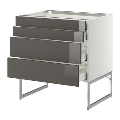 МЕТОД / МАКСИМЕРА Нплн шк 4 фронт/2 низк/2средн ящ - 80x60x60 см, Рингульт глянцевый серый, белый