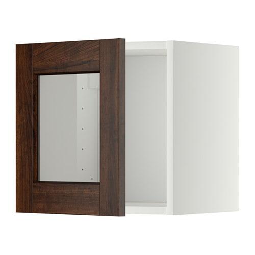 МЕТОД Навесной шкаф со стеклянной дверью - белый, Эдсерум под дерево коричневый