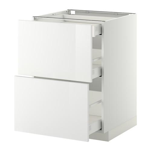 МЕТОД / МАКСИМЕРА Напольный шкаф/2фасада/3ящика - белый, Рингульт глянцевый белый, 60x60 см