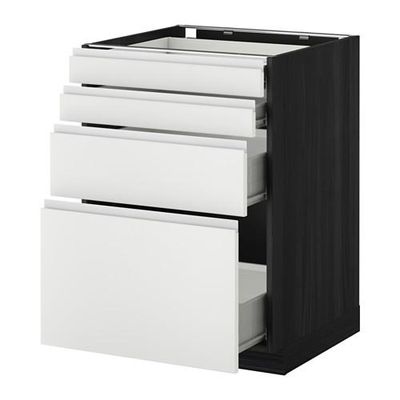 МЕТОД / ФОРВАРА Напольн шкаф 4 фронт панели/4 ящика - 60x60 см, Нодста белый/алюминий, под дерево черный