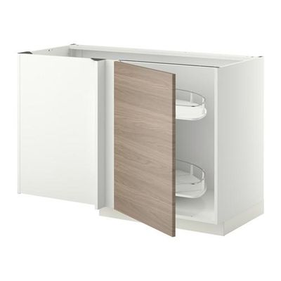 МЕТОД Угловой напол шкаф с выдвижн секц - Брокхульт под грецкий орех светло-серый, белый
