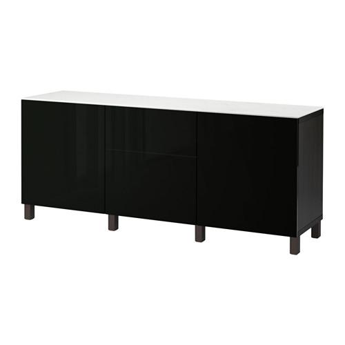 БЕСТО Комб для хран с дверц/ящ - черно-коричневый/Сельсвикен глянцевый/черный, направляющие ящика,нажимные