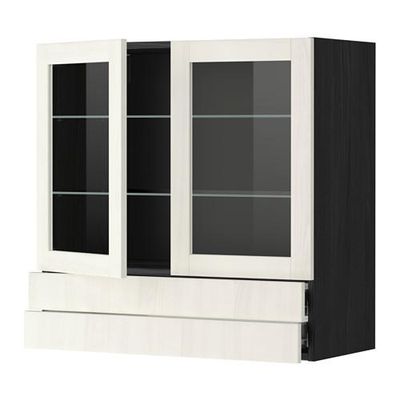 МЕТОД / ФОРВАРА Навесной шкаф/2 стек дв/2 ящика - 80x80 см, Росдаль белый ясень, под дерево черный