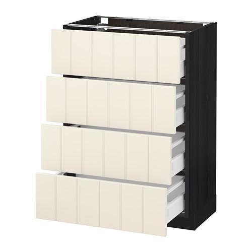 МЕТОД / МАКСИМЕРА Напольн шкаф 4 фронт панели/4 ящика - под дерево черный, Хитарп белый с оттенком, 60x37 см