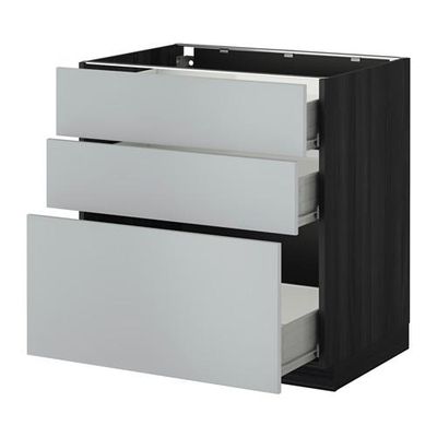 МЕТОД / ФОРВАРА Напольный шкаф с 3 ящиками - 80x60 см, Веддинге серый, под дерево черный МЕТОД / ФОРВАРА Напольный шкаф с 3 ящиками - 80x60 см, Веддинге серый, под дерево черный