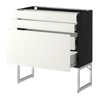 МЕТОД / ФОРВАРА Напольн шкаф 3фронт пнл/2низ/2ср ящ - 80x37x60 см, Хэггеби белый, под дерево черный МЕТОД / ФОРВАРА Напольн шкаф 3фронт пнл/2низ/2ср ящ - 80x37x60 см, Хэггеби белый, под дерево черный