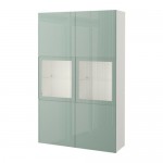 БЕСТО Комбинация д/хранения+стекл дверц - белый Сельсвикен/глянцевый/серо-зеленый светлый прозрачное стекло