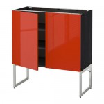 МЕТОД Напол шкаф с полками/2двери - под дерево черный, Ерста глянцевый оранжевый, 80x37x60 см