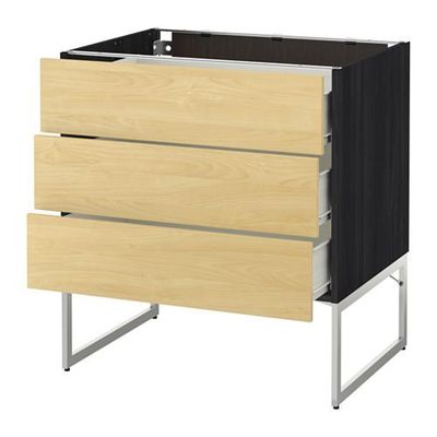 МЕТОД / ФОРВАРА Нплн шк 3 фрнт/3 средн ящика - 80x60x60 см, Тингсрид под березу, под дерево черный