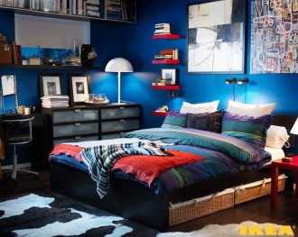 Интерьер спальни в синем цвете