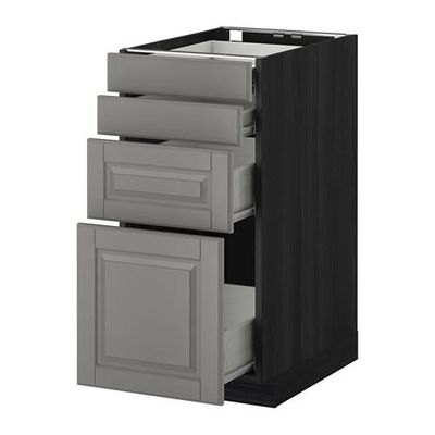 МЕТОД / ФОРВАРА Напольн шкаф 4 фронт панели/4 ящика - 40x60 см, Будбин серый, под дерево черный МЕТОД / ФОРВАРА Напольн шкаф 4 фронт панели/4 ящика - 40x60 см, Будбин серый, под дерево черный