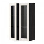 МЕТОД Навесной шкаф с полками/2 стекл дв - 60x100 см, Лаксарби белый, под дерево черный МЕТОД Навесной шкаф с полками/2 стекл дв - 60x100 см, Лаксарби белый, под дерево черный