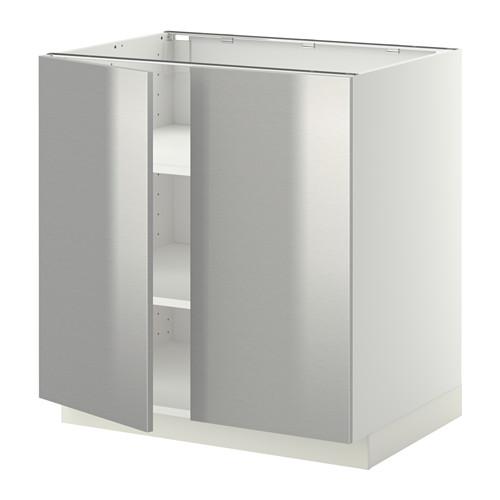 МЕТОД Напол шкаф с полками/2двери - белый, Гревста нержавеющ сталь, 80x60 см МЕТОД Напол шкаф с полками/2двери - белый, Гревста нержавеющ сталь, 80x60 см