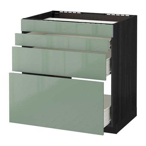 МЕТОД / ФОРВАРА Нап шкаф д/духовки/4фасада/3ящика - под дерево черный, Калларп глянцевый светло-зеленый, 80x60 см