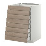 МЕТОД / МАКСИМЕРА Наполн шкаф 8 фронт/8 низк ящиков - 60x60 см, Брокхульт под грецкий орех светло-серый, белый